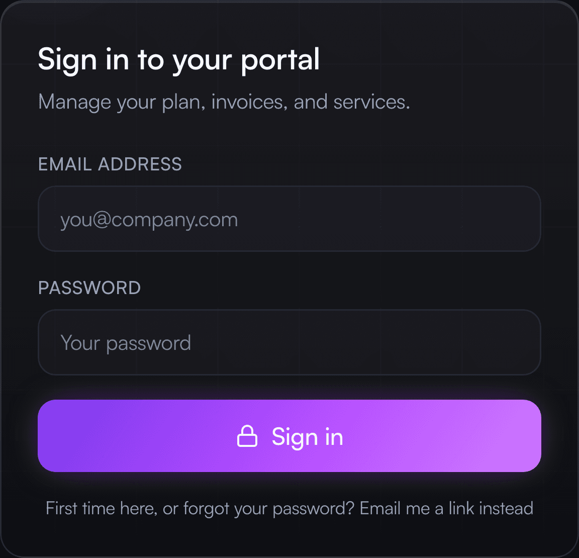 The sign-in page