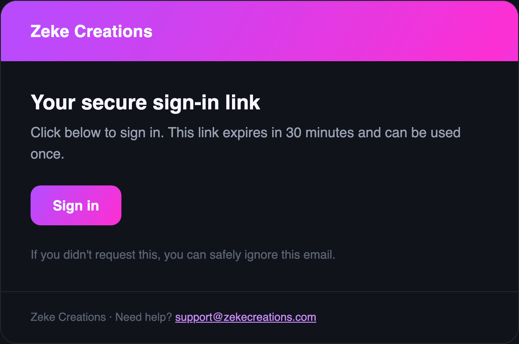 The sign-in email